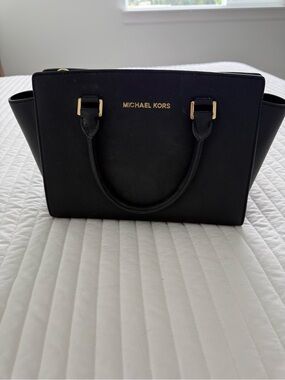 Michael Kors Black Saffiano Purse with Gold Hardware